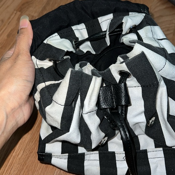 Striped Cloth Backpack With Faux Leather Detailing - Picture 7 of 11